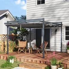 Pergola Pavillon Ca. 3,5x3m Aluminium Stabil Vinterbestandig Solbeskyttelse med Justerbart Skydetag Fritstående Havepavillon Terrasseoverdækning til Havealtan Grå