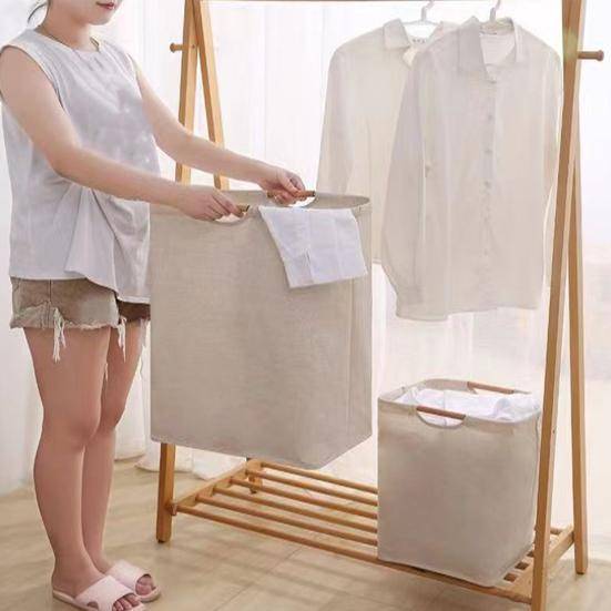 Tvättkorg Förvaringskorg med Bambuhandtag Vikbar Design Stor Kapacitet violett