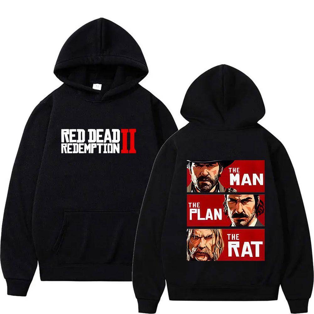 Red Dead Redemption 2 Grafisk Hoodie Herr Långärmad Mode Oversized Sweatshirt Fleece Mode Pullover Hoodies Streetwear cm black
