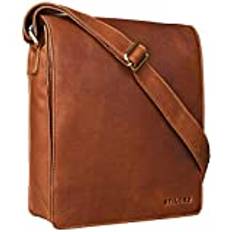 STILORD 'Lars' vintage messengerväska män för 13,3 tum Macbooks crossbody-väska vertikal skolväska för A4-dokument äkta läder, Cognac-brun