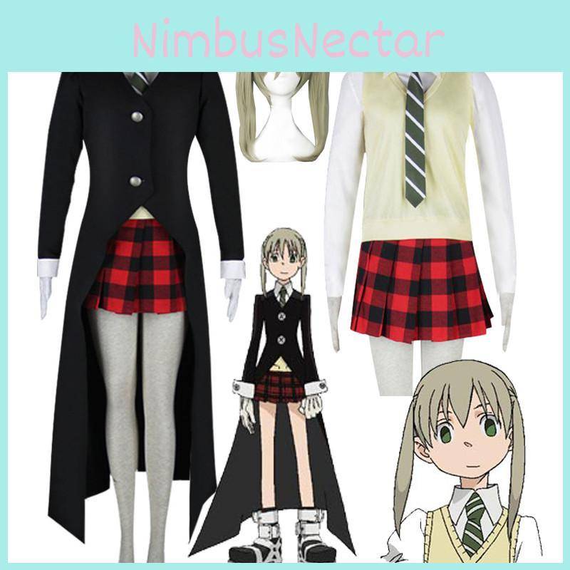 Fantastisk Soul Eater Maka Cosplay-dräkt för kvinnor med utsökt hantverk 45cm beige