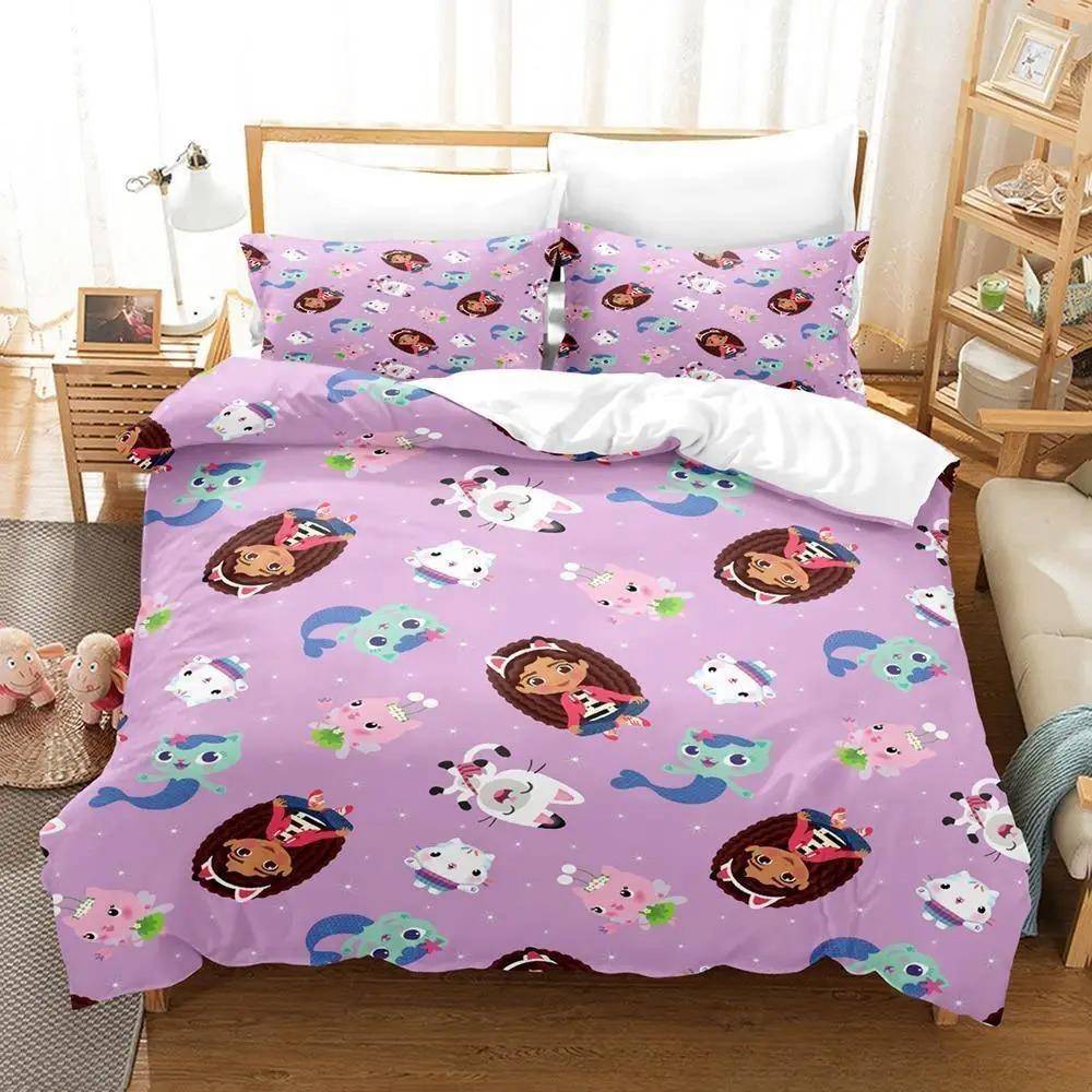 Gabbys Dockhus Sängkläder Set Enkel Twin Full Queen King Size Sängset Vuxen Barn Sovrum Påslakanset 3D Anime Lakan Set 70x133cm 2pcs