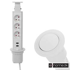 Pop-up Slim Stikkontakt m 3 Stik + 2 Usb Stik, Hvid