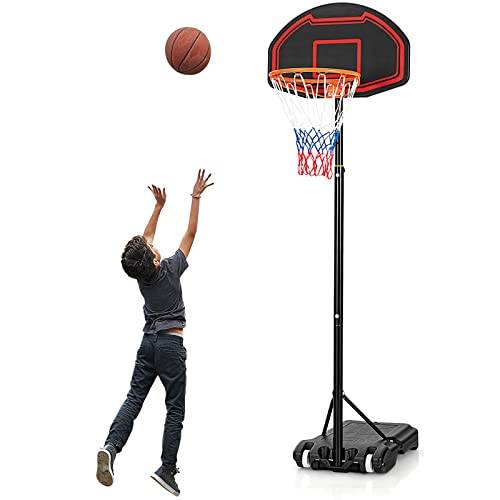 COSTWAY basketbollstativ 155-210cm höjdjusterbart, basketkorg med stativ, basketutrustning rullbar, basketutrustning lämplig för inomhus- och utomhusbruk