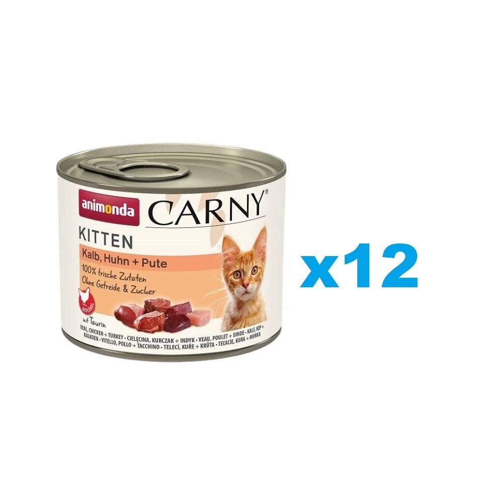 ANIMONDA Carny Kitten Kalv&Kyckling&Turk 12x200 g cielęcina, kurczak i indyk dla kociąt