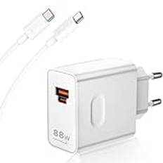 88W USB-laddare och USB-C-kabel för Huawei Mate 60 Pro Pura 70 Ultra 5G, supersnabbladdning USB till typ C-kabel 1M och QC PD adapter med dubbla portar laddare för Huawei Mate 40 Pro Pro MateBook