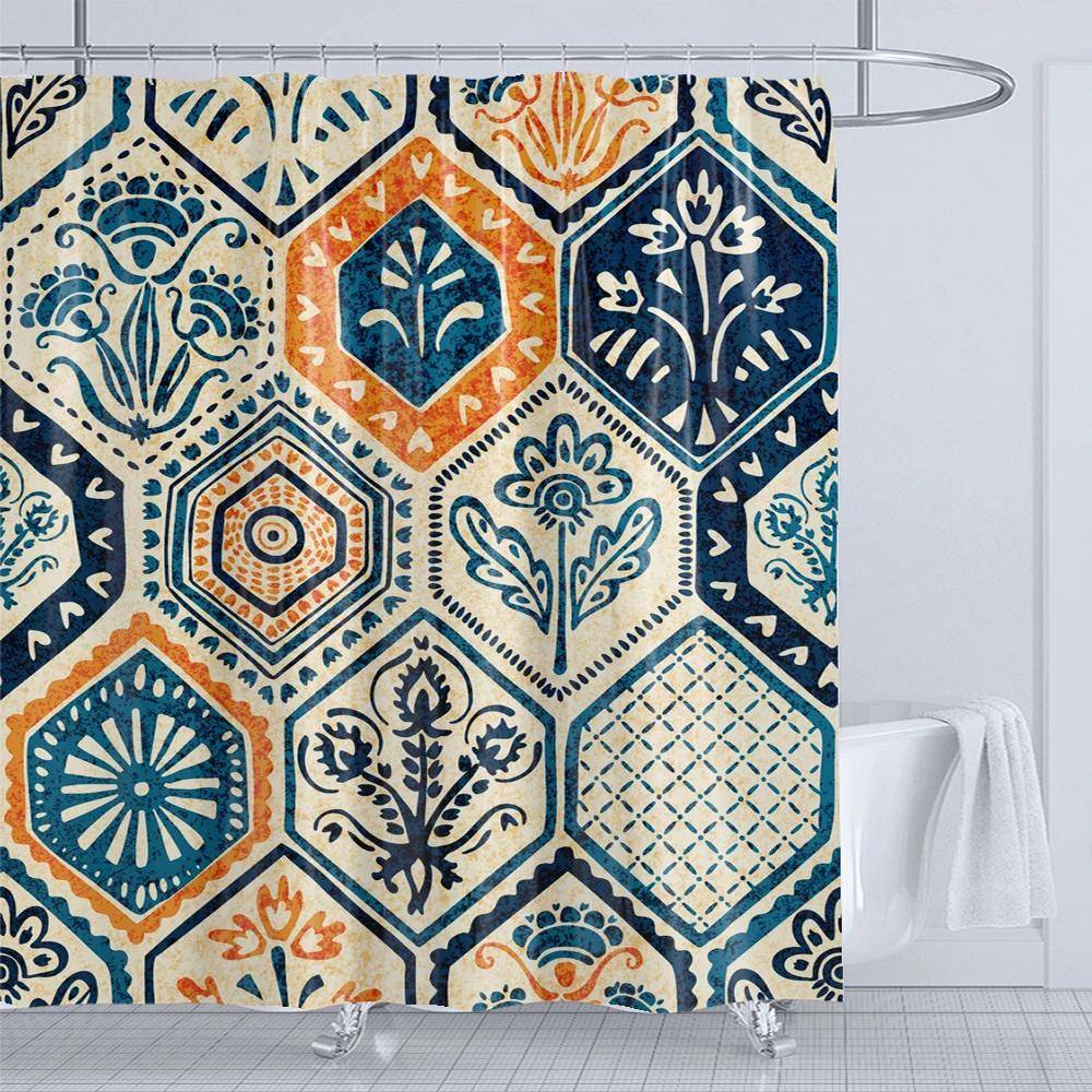 Badrumskonst Bohemisk Stil Duschdraperi Medeltida Minimalistisk Konst Boho Polyestertyg Badrumsgardin 180X180CM Med 12 Krokar