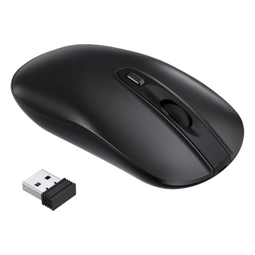 cimetech Fin trådlös mus, 2,4 GHz optisk mus med smal tyst USB-nano-mottagare, 800–1200–1 600 DPI justerbar, kompatibel med bärbar dator, PC, surfplatta, bärbar dator - svart