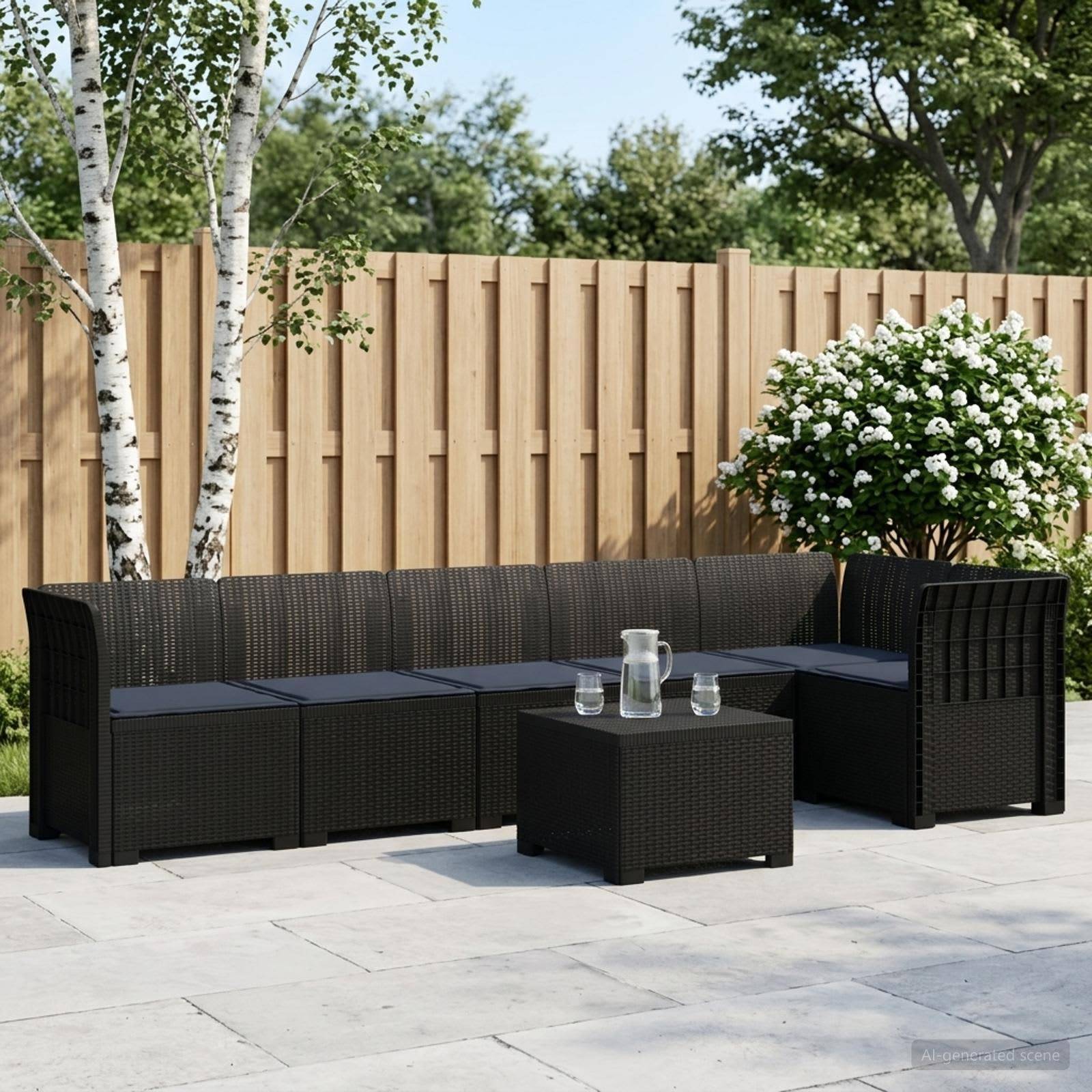 vidaXL 6-personers Have Sofa med Puder Rattan Look PP Antracit