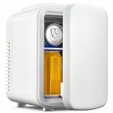 Minirumskyl 4L/6 burkar, litet bärbart kylskåp 240V/12V, tyst läge, varm och kall funktion, litet kylskåp, barkylskåp - Vitt
