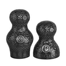Orient salt och pepparkar i asphalt i stengods från Cult design, mått 10 cm.