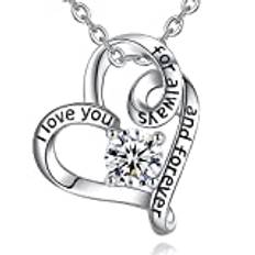 Kvinnor silver hjärthalsband, AEONSLOVE sterlingsilver I Love You for Always and Forever hänge halsband oändligt hjärta smycken gåvor till fru flickvän, Sterlingsilver Sterlingsilver Rodiumpläterad av