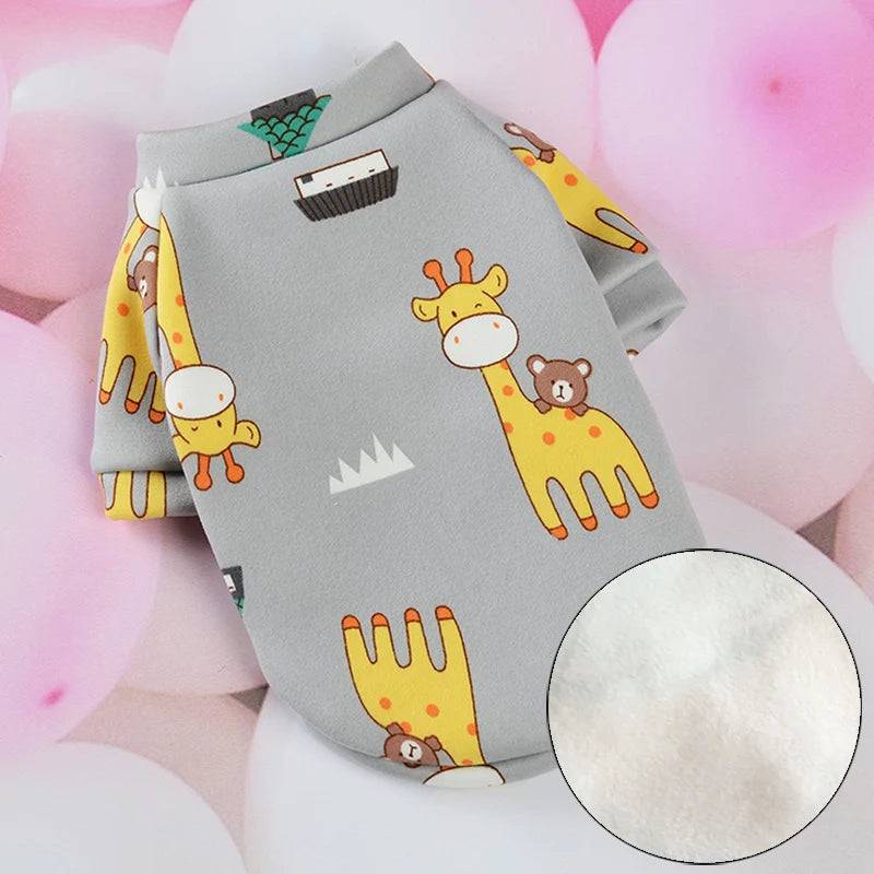 Printed Fleece Cat Jumper - Grey Giraffe / XL-suit 5.0-6.5kg / SPC (XL-suit 5.0-6.5kg)