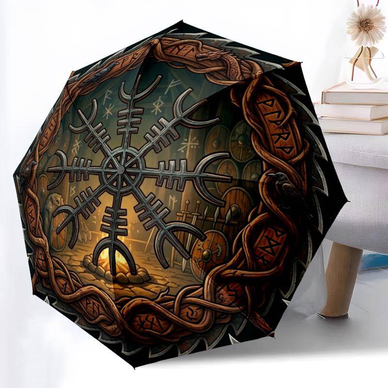 Paraply med mönstret Ritual Fire, bärbar och hopfällbar design, 8 revben, en avslappnad accessoar för Halloween, jul och födelsedagspresenter. flerfär