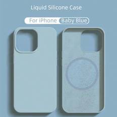 Magnetiskt 1st lyxigt flytande silikonskal till 16 11 13 12 14 15 Pro Max Plus Apple-skal stötsäkert skyddande telefonfodral - Babyblå (Multi-size)