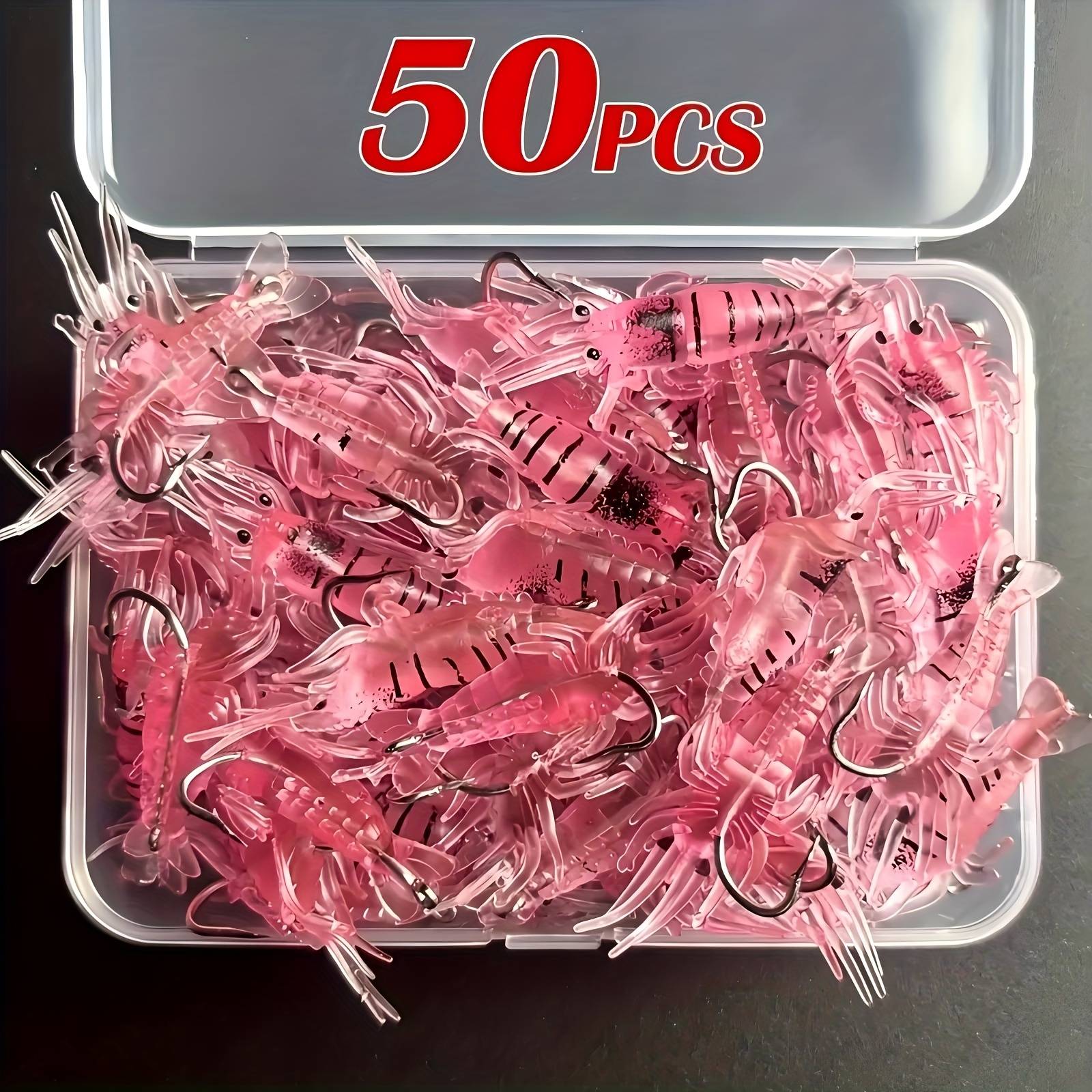 50/100 Silicone Shrimp-shaped Fishing Lures - Night Fishing Glowing Soft Lures, Mixed Colors Green, Yellow, Pink, Fluorescent Colors, Outdoor Fishing Additions, Fishing Lures