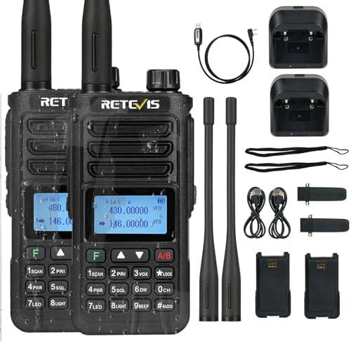 Retevis RA89 Skinkradio, Hög Effekt, IP68 Vattentät, Dual Band Amatörradio, VFO, 2500mAh Batteri, Type-C Uppladdningsbar Walkie Talkie, Lätt Att para Ihop för Nödräddning, Terräng (2 St, Svart)