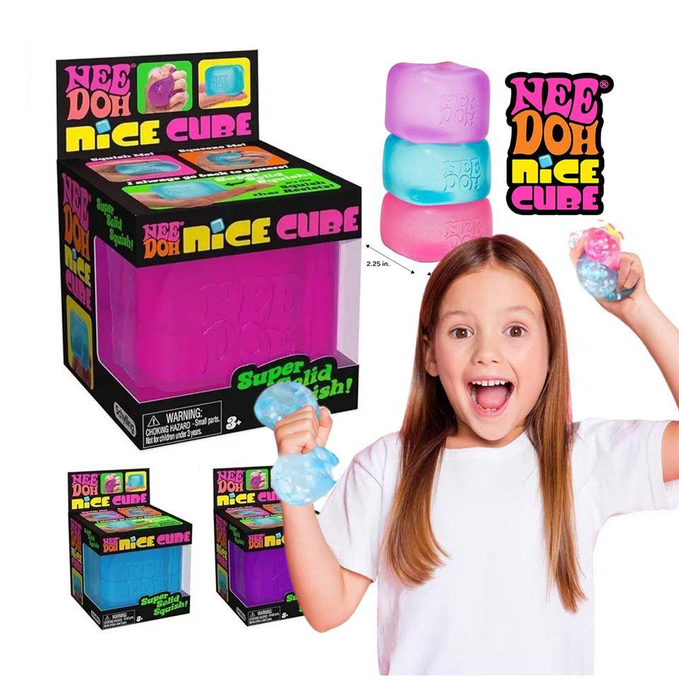 Schylling Needoh Nice Cube - Sensorisk Leksak, Stresslindrande Klämleksak, Kub Klämboll, Utloppsleksak, Barnpresent, Röd Ljuslila Blå, Sn