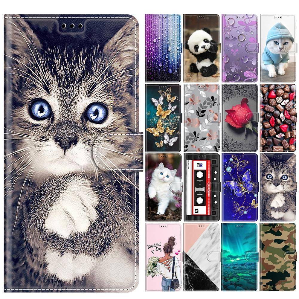 Läderfodral För Funda Samsung Galaxy S22 Plus S21 Ultra S20 Fe 5g S9 S10 Fodral Söt Pandakatt Rose Plånbok Flip Telefonfodral Dam