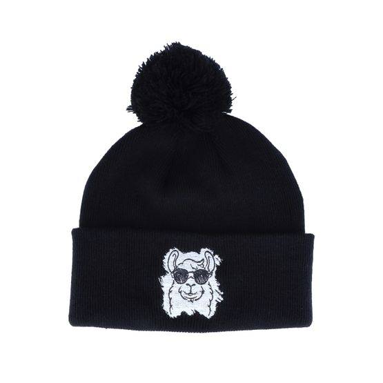 Kiddo Cap - Svart pom Beanie - Kids Cool Llama Black Pom Pom Beanie @ Hatstore