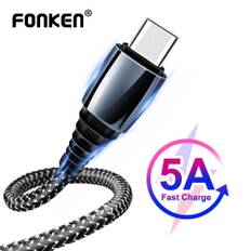 FONKEN USB Typ C-kabel 5A Snabbladdning USB C-datasladd Zinklegering Nylonflätad tråd för Samsung 30CM svart