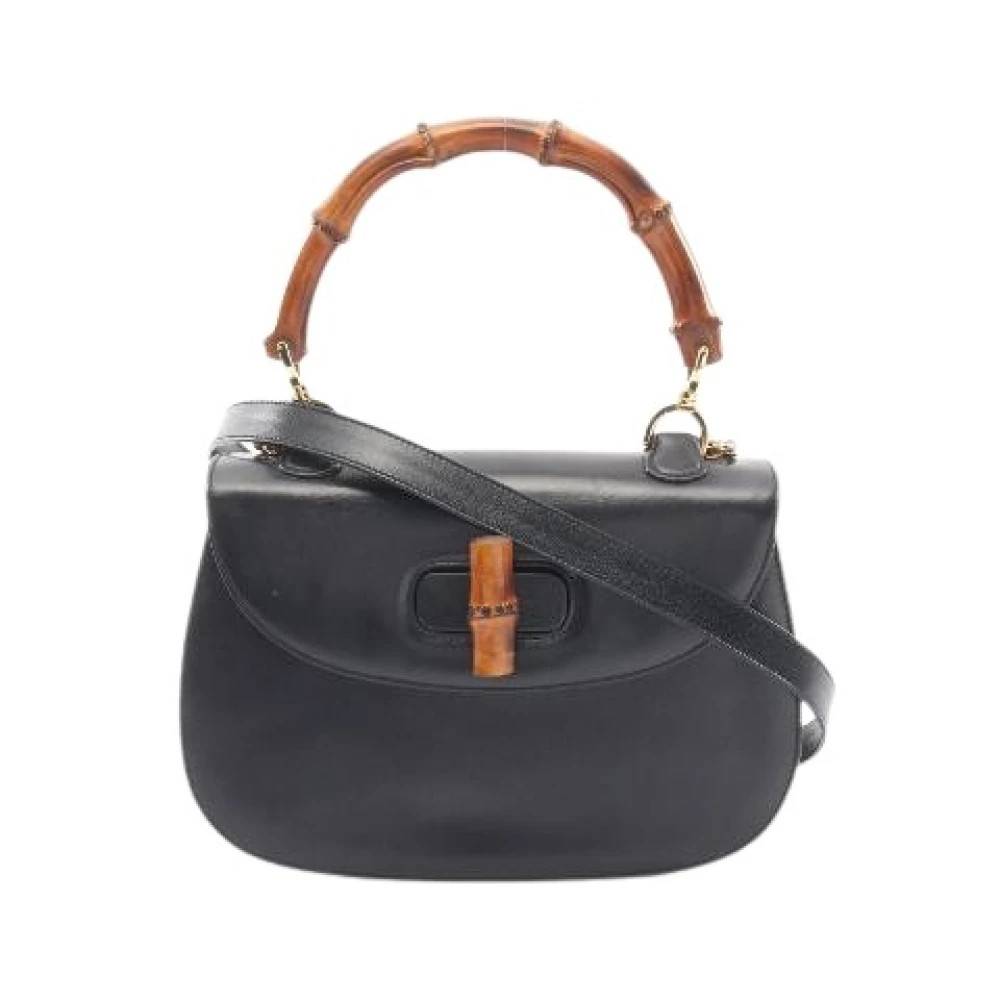 Gucci Vintage Pre-owned Bamboo Leather 2way Bag - Vintage - Dame - Sort - ONE SIZE - Uld