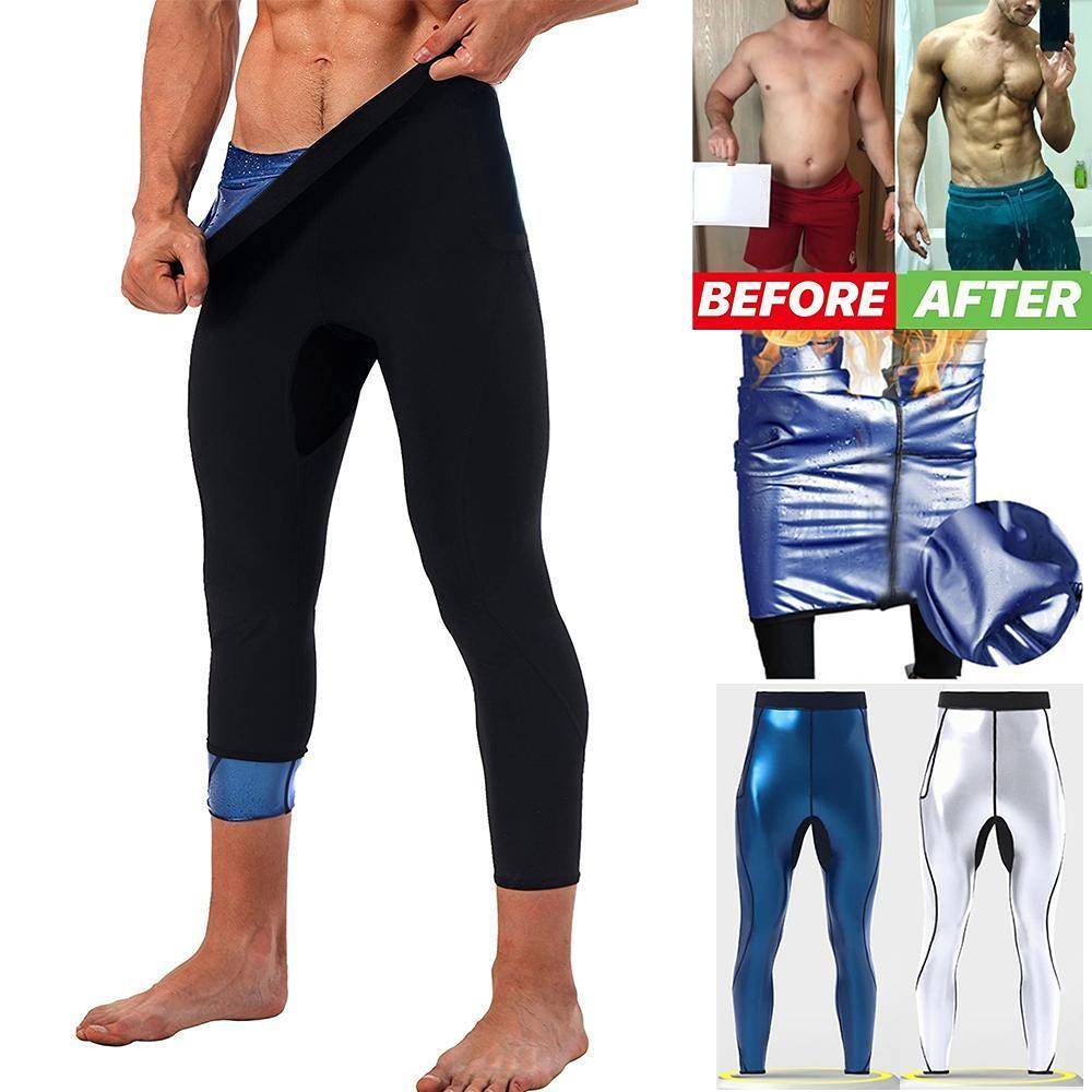 Herr Bastubyxor Hot Thermo Sweat Leggings Bastu Tights Atletiska kompressionsbyxor Träningsbyxor Bantning Body Shaper Gym Bastuoverall cm blå