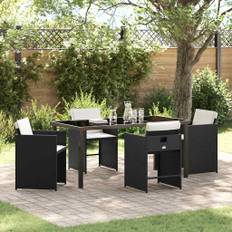vidaXL Have Spisebordssæt med pude 5 pcs Sort Poly rattan