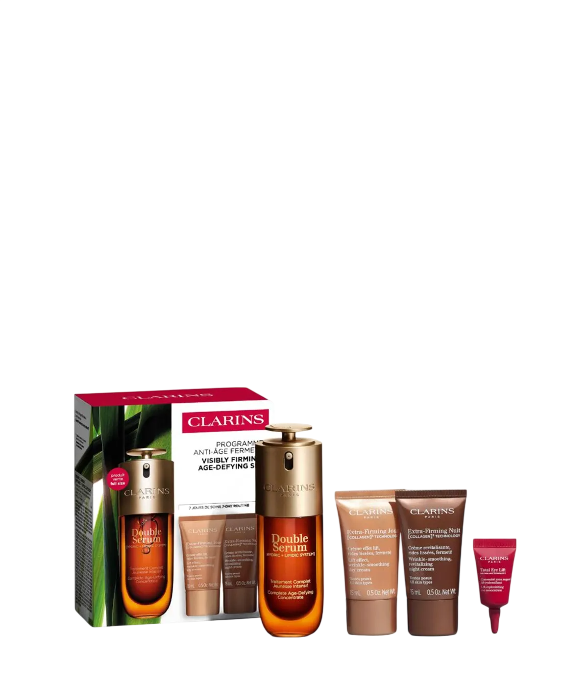 Set Clarins: Double Serum, Age-Defying, Daily, Siero, Per Viso, 50 ml + Extra-firming, Rassodante, Crema Giorno, Per Viso, 15 ml + Extra-rassodante, C