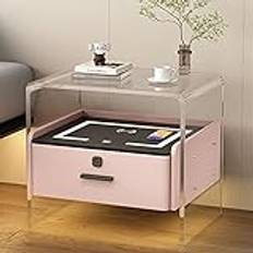 LED Smart Acrylic Bedside Table, Smart Drawers Nightstand With Charging Station FingerPrint Lock, End Table Chest Bedroomniture/Pink/C-42 * 40 * 55cm varmt som någonsin progress