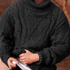 TEMU Men's Casual Cable Knit Sweater - Cozy Polyester Pullover With High Neckline, Long Sleeves For Autumn & Winter , Machine Washable, Plus Size Sweaters