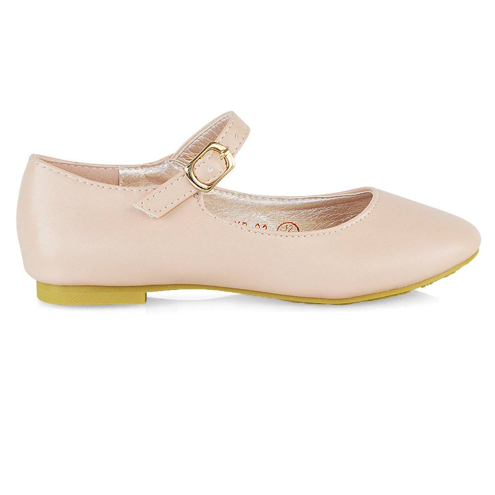 Connie Kids Strappy Buckle Detail Flat Ballerina Bridal Pump Wedding Shoes In Pink - Pink / UK 12 | EU 31 | US 13
