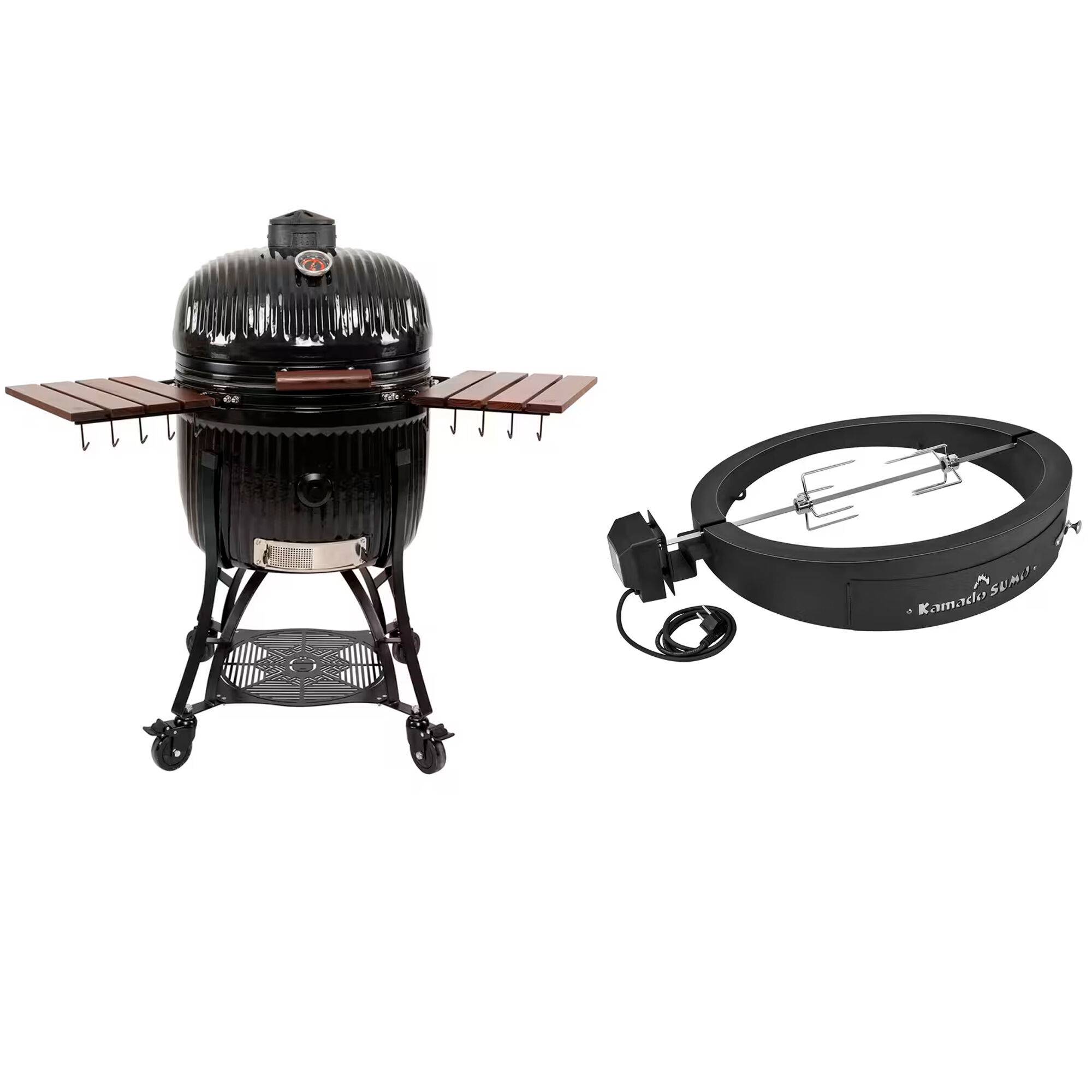 Kamado sumo Icon Maxi kamadogrill 56 cm med rotisseri og pizzaovn, sort