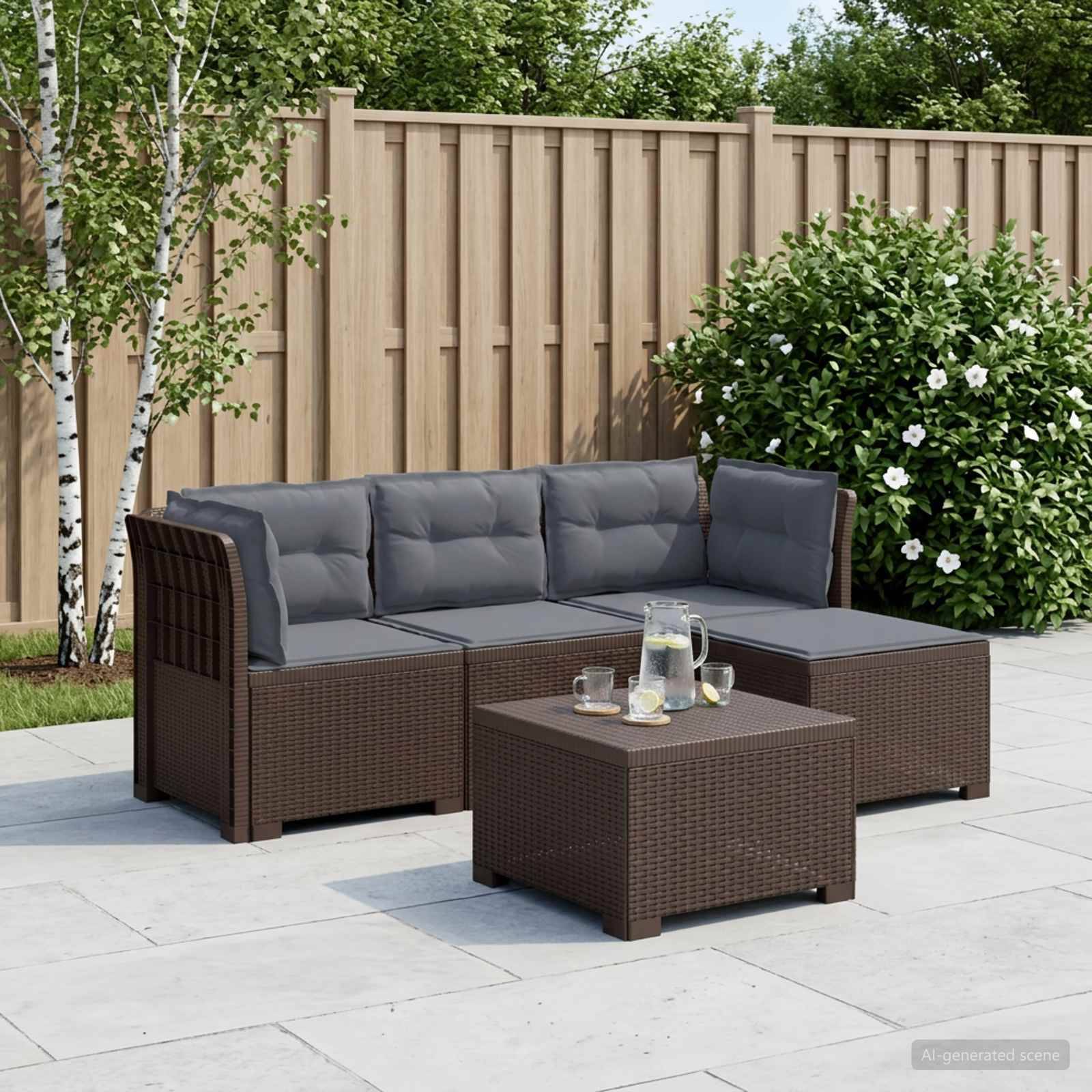 vidaXL 4-personers Have Sofa med Hynder Rattan Look PP Brun