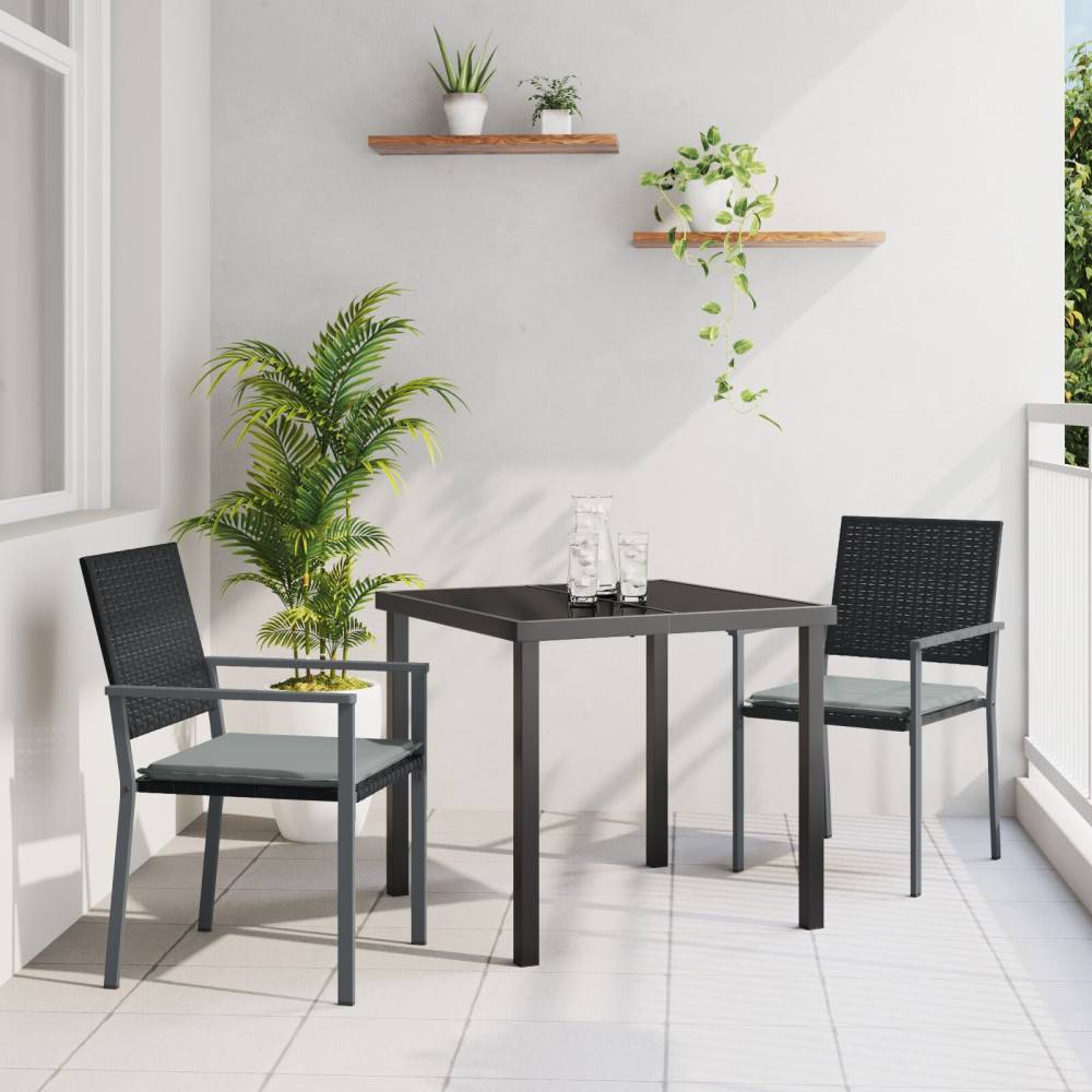 Trädgårdsmöbelset 3 pcs Svart och Ljusgrå PE Rattan