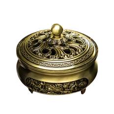 TEMU Elegant Copper Alloy With Lid - Intricate , Tri-legged Wave Pattern, Ideal For Home & Indoor Use, Sandalwood, Incense Cones & Repellents, Incense Holder For Hom