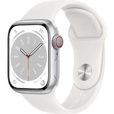 Apple Watch Series 8 Aluminium 41 mm (2022) | GPS + Cellular | sølv | Sportsrem hvid S/M