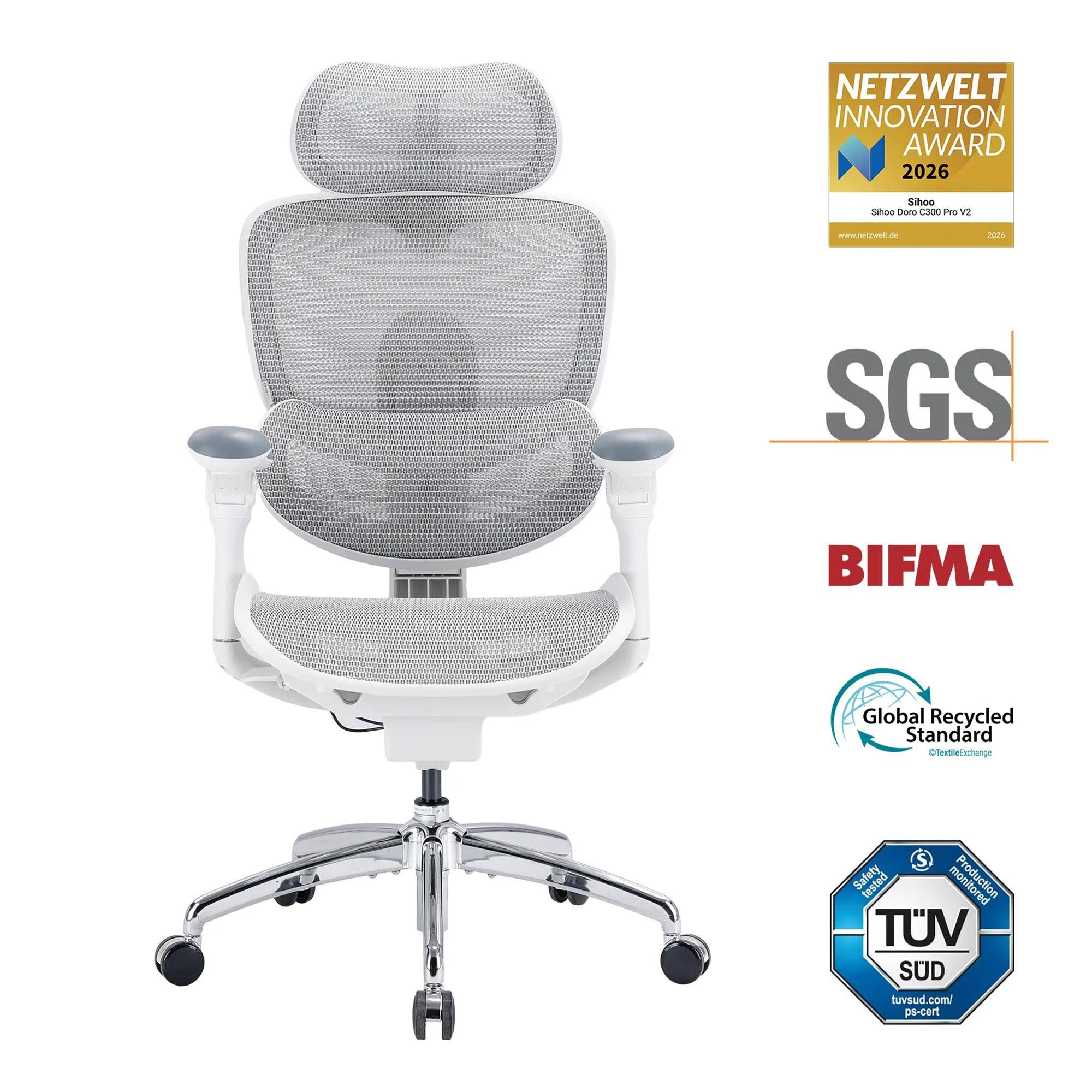 SIHOO Doro C300 Pro V2 Ergonomic Office Chair (without footrest), adaptive full-body support, 8D armrests, and breathable mesh