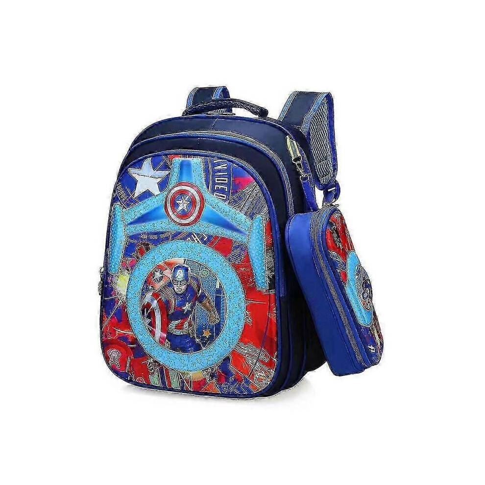 (Captain America) Kids Boys Spider-man Captain America Batman Backpack Children Rucksack School Bag With Pencil Case