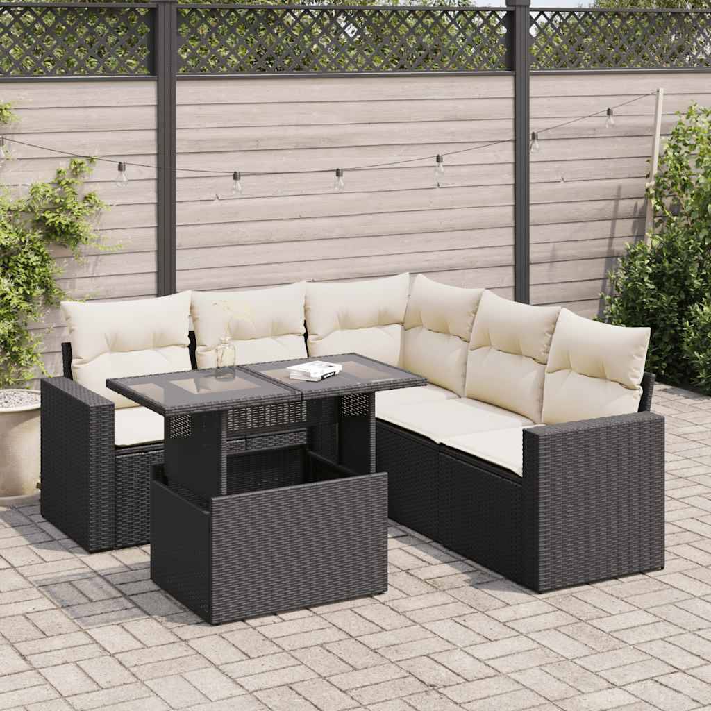 Sofasæt Til Haven 6 Dele Med Hynder Polyrattan - Sort og cremefarvet / Med opbevaring