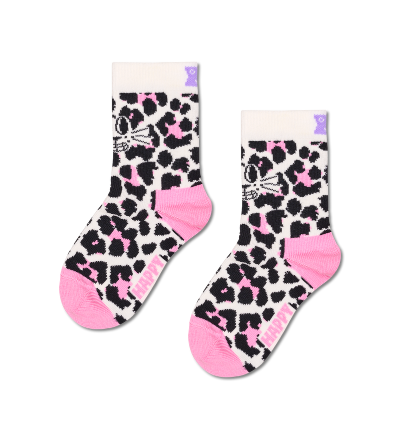 Black & Pink Leopard Face Kids Socks | Funny & Fun - Beige, Pink, Brown (12-24 Months)
