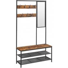3-in-1 Klädhängare med Spegel, Sittbänk, Skoställ 98 x 35 x 180 cm Vintage brun - Vintage Brun