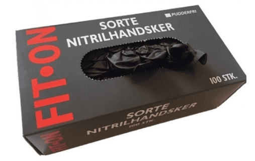 Fit-On Nitrilhandske sort PF 100 stk. S-XXL - Str. S