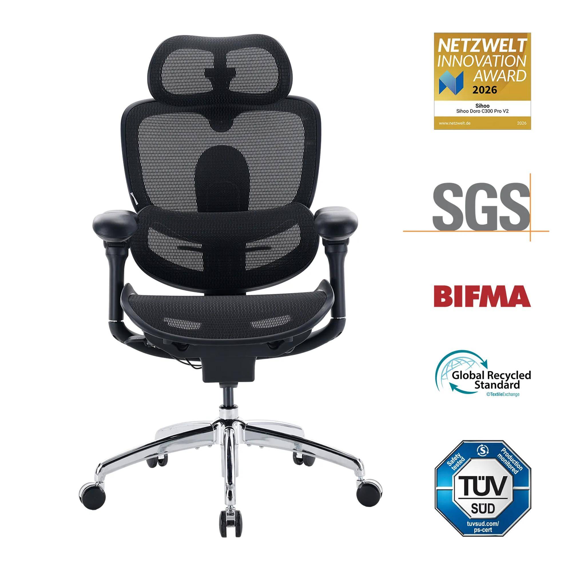 SIHOO Doro C300 Pro V2 Ergonomic Office Chair (without footrest), adaptive full-body support, 8D armrests, and breathable mesh
