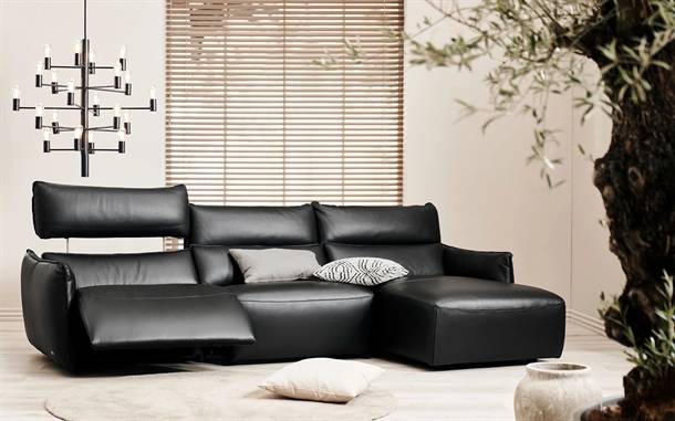 Natuzzi Editions C027 sofa med chaiselong TH - Sort Dream læder