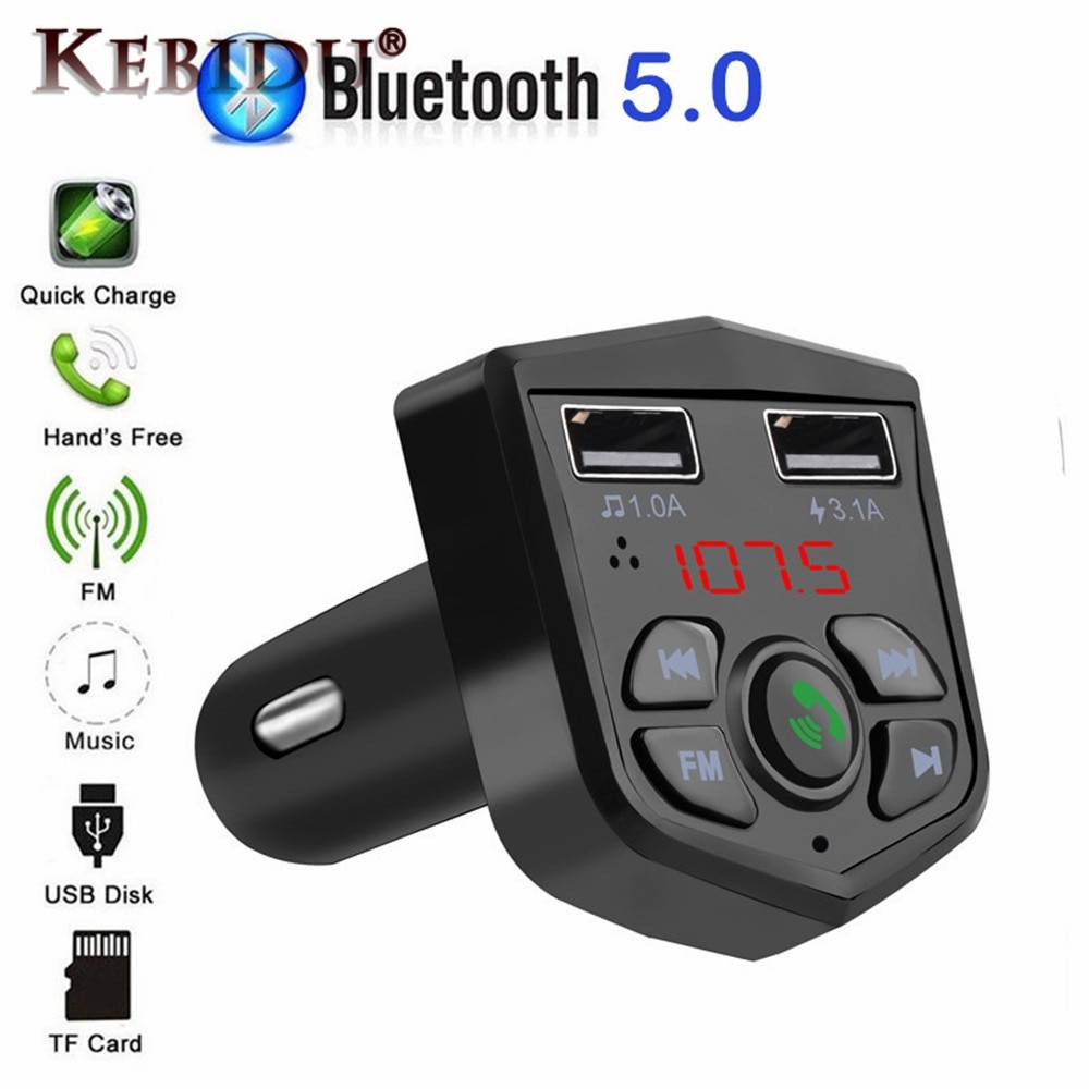 Dubbla 2 usb telefon laddare 3.1a 1a bluetooth 5.0 spänning digital display bil fm sändare handsfree tf kort u disk mp3 spelare