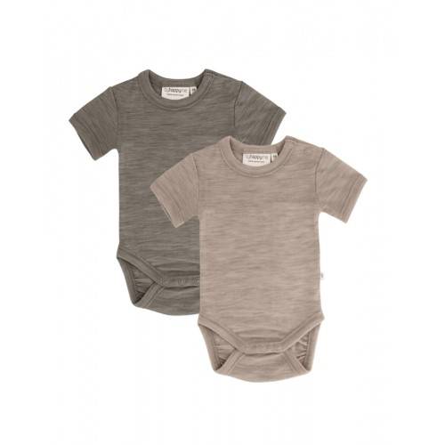 Body Med Kort Ærme Og Knaplukning Over Den Ene Skulder Til Baby, I 100% Økologisk Merino Uld, 2-pak 56 Light Brown - Beige Melange