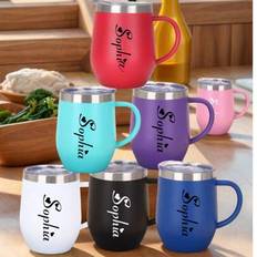 1 st. anpassad 350 ml vakuumisolerad tumbler i rostfritt stål med handtag - personlig äggformad kopp, modern, bohemisk, perfekt födelsedagspresent til - flerfärgad (blå,rosa,Vit,svart,Purpur)