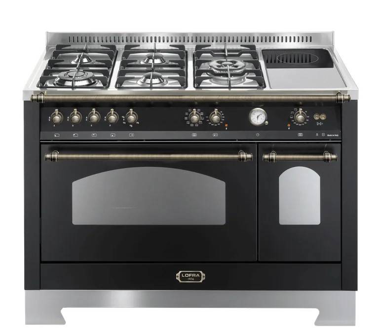 Dolce Vita - Komfur med kombinationskogeplade 120 cm (2 ovne) Sort - Sort/Bronze