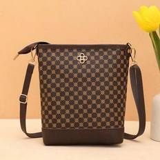 Retro Print One Shoulder Crossbody Bucket Bag, Versatile For Daily Outings & Work - Brown